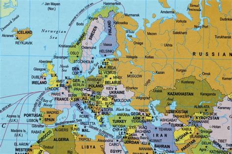 World Map With Europe Continent Countries And Oceans Stock Image