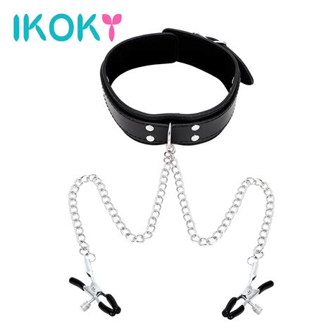 buy ikoky neck collar nipple clamps pu leather fetish slave sm bondage