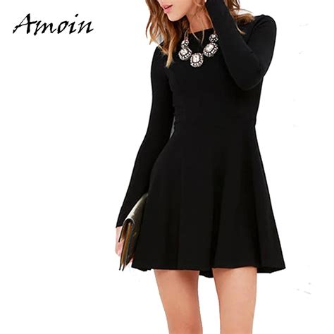 Amoin Autumn Knitting Long Sleeve Dress Women Slim Zipper Back Dresses