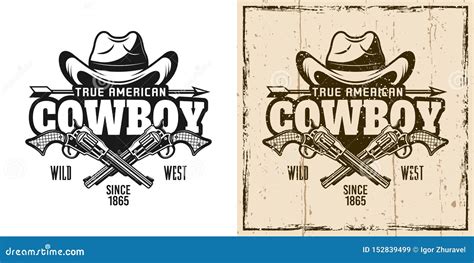 Cowboy Hat And Crossed Pistols Vector Emblem Stock Vector