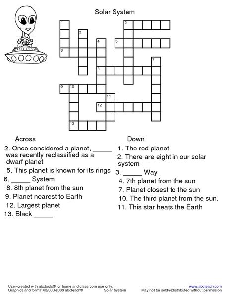 Solar System Crossword Puzzle Worksheet For 3rd 4th Grade Lesson Planet