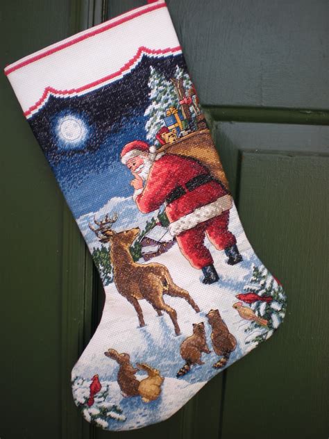 santa s reindeer cross stitch christmas stocking punto de cruz navidad medias de navidad