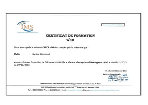Certificat De Formation Concepteur And Développeur Web