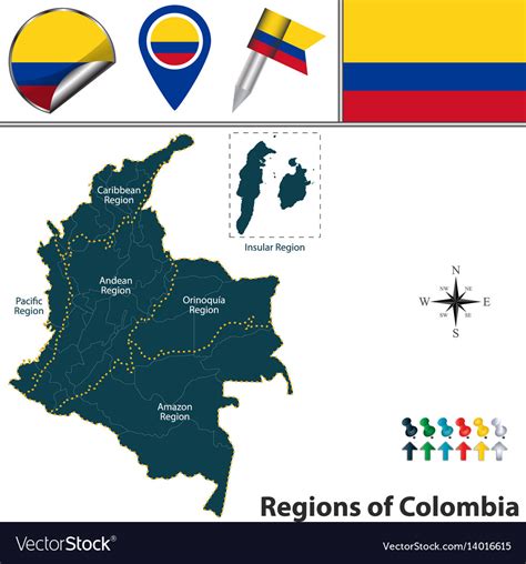 Map Of Colombia With Natural Regions Royalty Free Vector