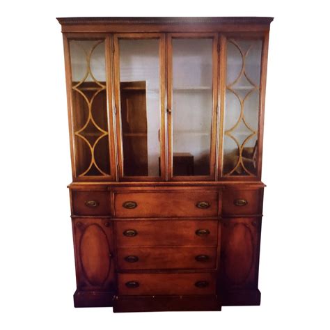 Large Antique Traditional Glass Fronted China Cabinet For Sale