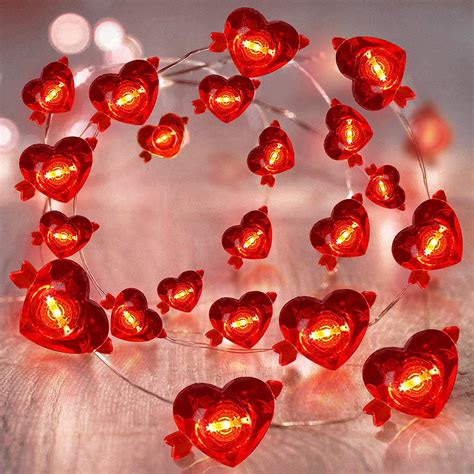 Turnmeon 10ft 40led Valentines Heart Lights Decorations Red Fairy