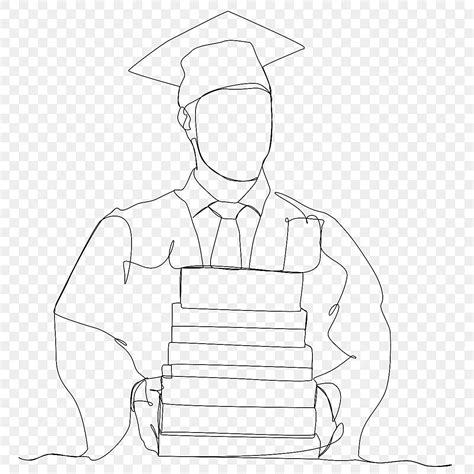 Abstract Line Drawing Of Graduate Boy Holding A Stack Books Wearing