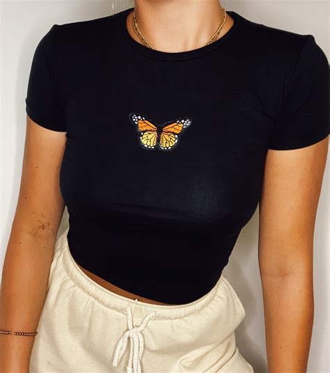 Monarch Butterfly Crop Top Black Butterfly Crop Tee Etsy Crop