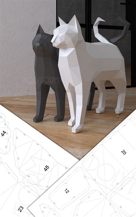 Cats Low Poly Papercraft Pdf Template Etsy 3d Paper Crafts Paper