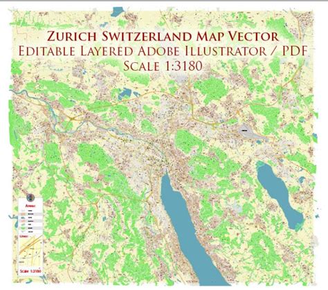 Switzerland is known for its mountains but it also has a central plateau of rolling hills, plains, and large lakes. Zurich Switzerland Map Vector Accurate High Detailed City Plan editable Adobe Illustrator Street ...