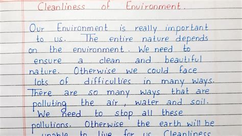 Write A Short Essay On Cleanliness Of Environment Essay Writing