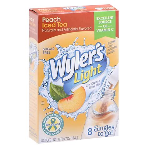 Wylers Light Drink Mix Singles To Go Low Calorie Iced Tea Peach 8 Count