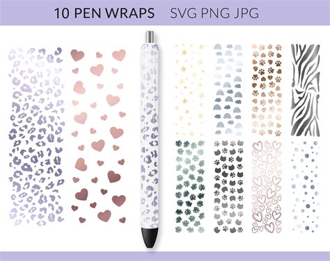 Pen Wrap SVG PNG Set of 10 Pen Wraps Patterns Glitter Pen | Etsy