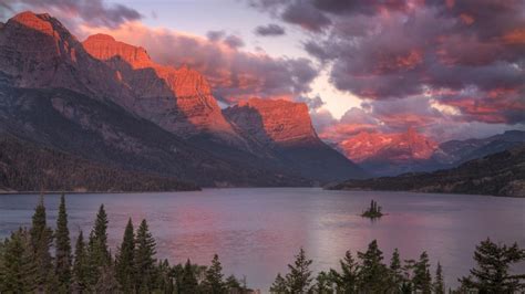 Nature Mountain Lake Sunset Landscape Hd Wallpaper