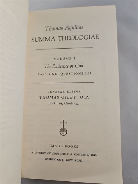 Summa Theologiae Thomas Aquinas Vol 1 Part One 1 13 1969 Image Books Pb Ebay