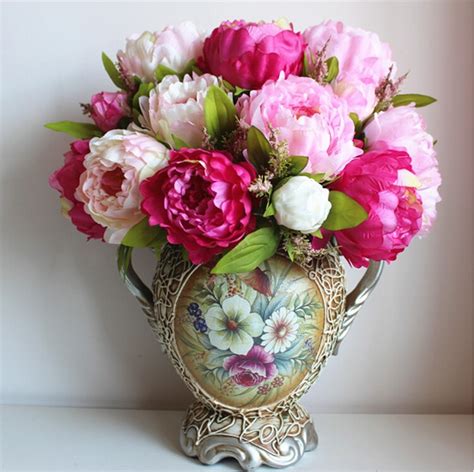 Large Artificial Silk Peony Flower Bridal Bouquet Wedding Party