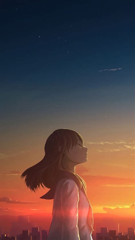 Anime Girls Anime School Uniform Student Sunset Scenery Hd Phone