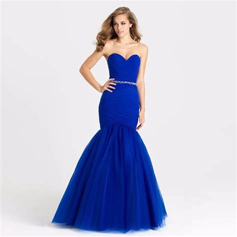 New Royal Blue Mermaid Tulle Prom Dresses Evening Dresses Sweetheart Beading Waist Elegant Party