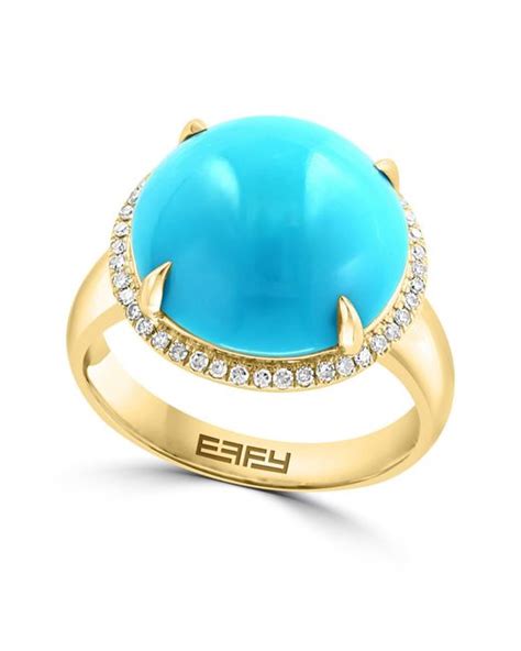 Effy 14k Yellow Gold Diamond Halo Turquoise Ring In Blue Lyst