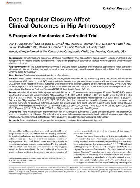 Pdf Does Capsular Closure Affect Clinical Outcomes In Hip Arthroscopy
