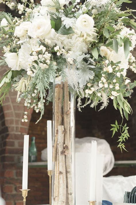 We Used White Birch Wood In This Tall Centerpiece Along With White