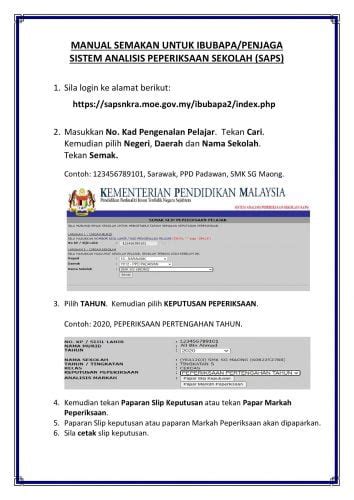 Sistem ini membolehkan ibu bapa memantau prestasi pendidikan iaitu keputusan peperiksaan anak mereka di sekolah secara. SAPS Ibu Bapa 2021: Semakan Keputusan Peperiksaan Sekolah ...