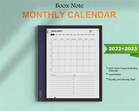 Boox Note Templates 2022 2023 Yearly And Monthly Calendar Boox Etsy Uk