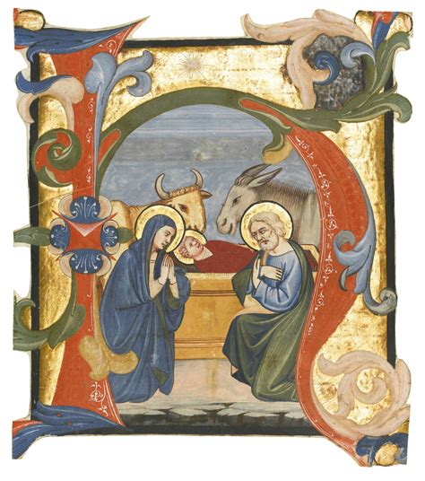 Nativity A Large Historiated Initial From An Antiphonary Illuminated