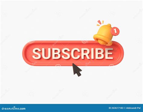 3d Subscribe Button Bell And Mouse Pointer In Cartoon Style The