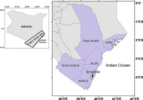 Map Of Coast Region Of Kenya Covering The Six Coastal Counties