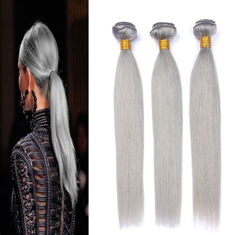 Beautymiss 7a Brazilian Human Hair Platinum Gray Straight