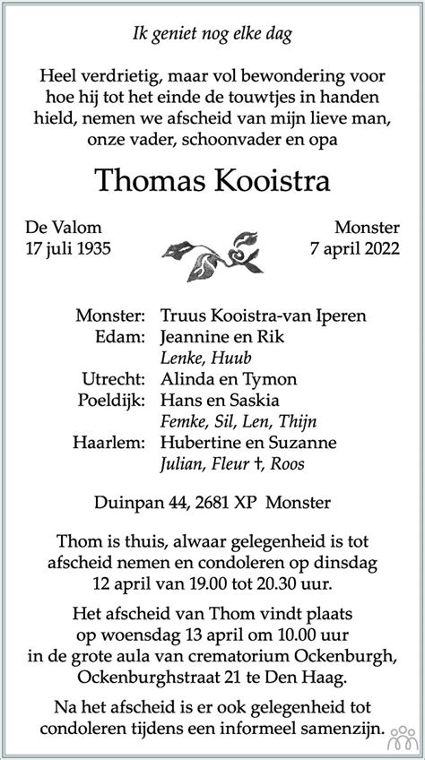 Thomas Kooistra 07 04 2022 Overlijdensbericht En Condoleances