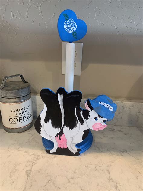 Farm Cow Paper Towel Holder Handmade And Painted Etsy
