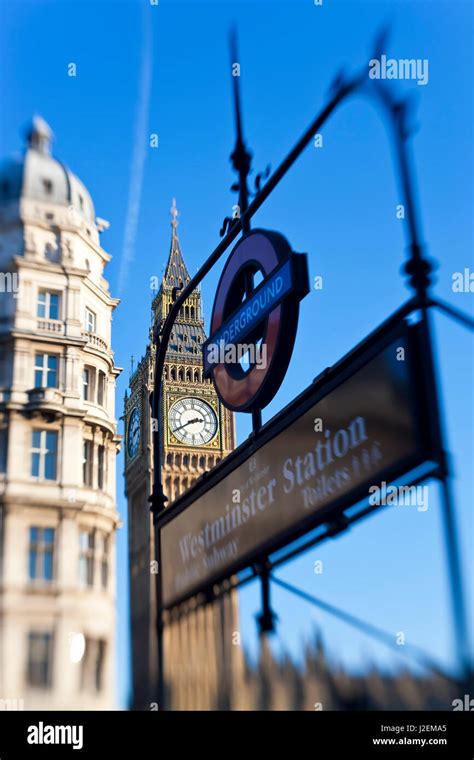 Underground Sign And Big Ben Westminster London Uk Stock Photo Alamy