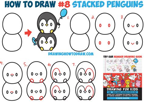 How To Draw Cute Kawaii Penguins Stacked From 8 With Easy Step By Step