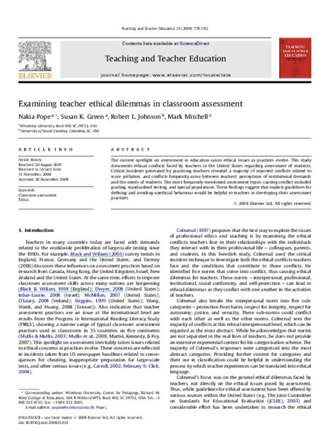 Not only is good ethics. (PDF) Examining teacher ethical dilemmas in classroom ...