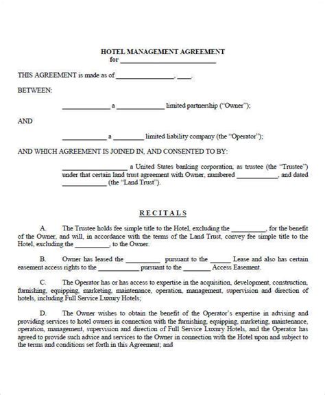 Hotel Contract Template Tutoreorg Master Of Documents