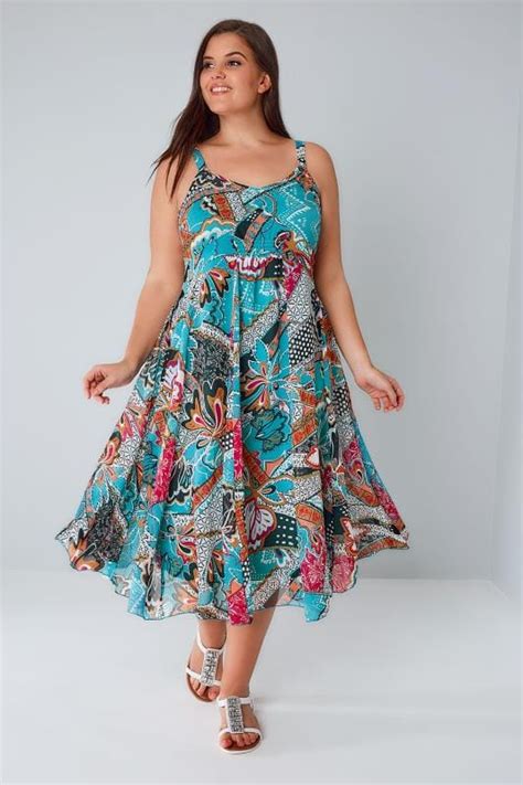Blue And Multi Bright Pattern Dress With Embellished
