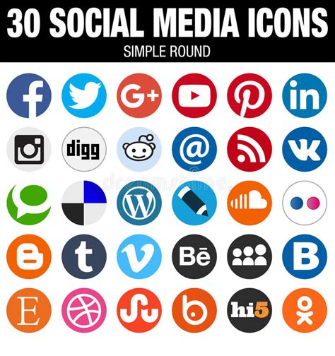 Round Social Media Icons Collection Flat Simple Modern Set Editorial