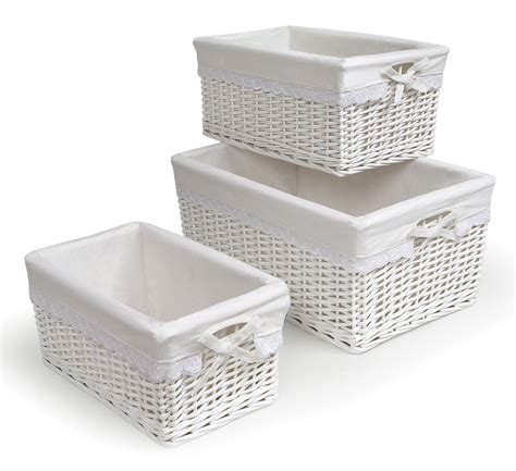 Set Of Three Wicker Nursery Baskets W Liners In White Badger Basket