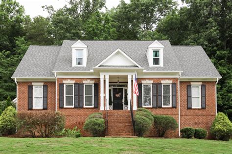 Our Brick House Exterior Makeover White Trim And Black Shutters