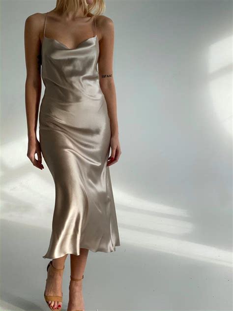 cowl neck silk slip dress midi silk slip bias dress gray beige etsy vestidos de glamour