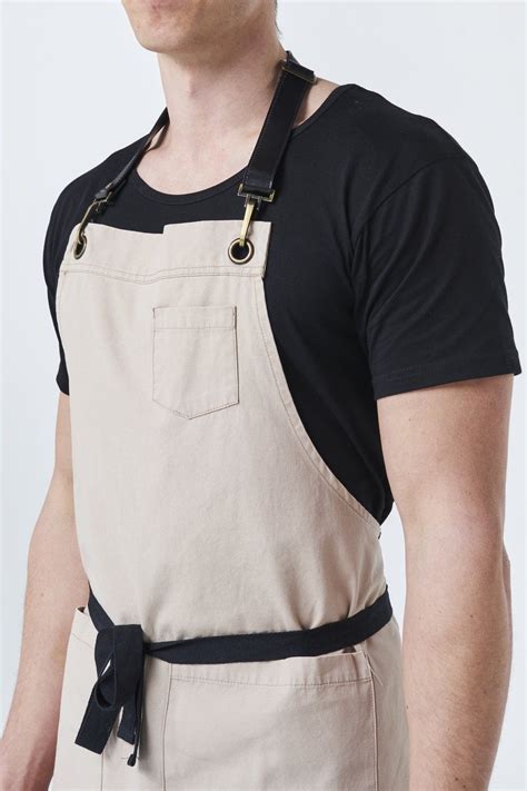 Orlando Apron With Leather Neck Strap Stone Canvas Edgy Look