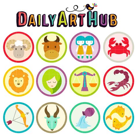 Cute Zodiac Signs Clip Art Set Daily Art Hub Free Clip
