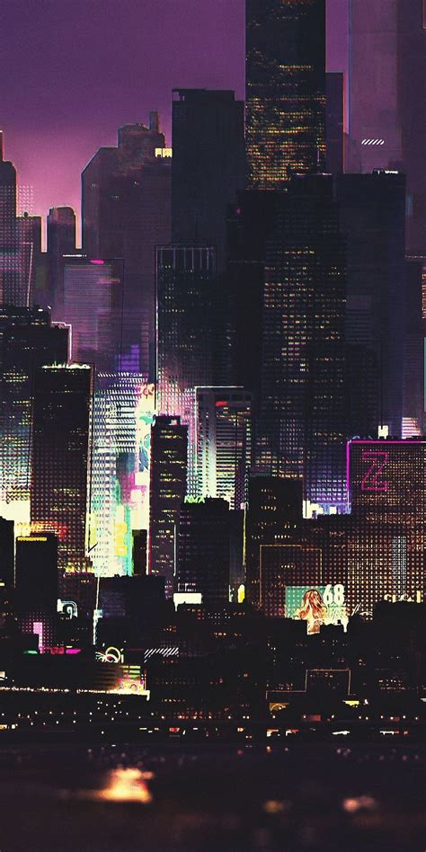 Cyberpunk Buildings Dark Night Cityscape Art 1080x2160 Wallpaper