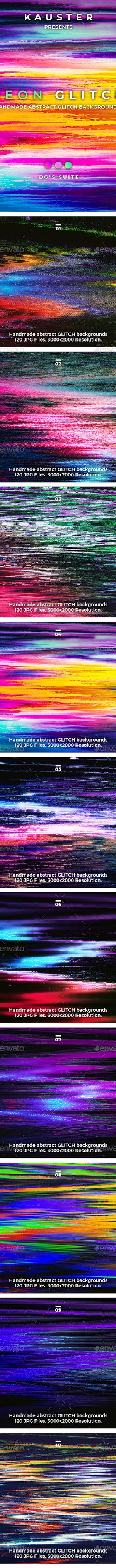 120 Neon Glitch Backgrounds By Kauster Graphicriver