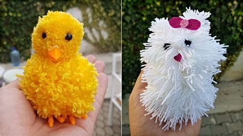 Diy Pom Pom Animals Chick Puppy Easy And Quick Yarn Craft Youtube
