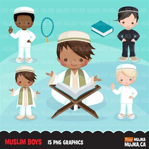 Muslim Boys Clipart Islam Graphics Quran Reading Kids With Etsy