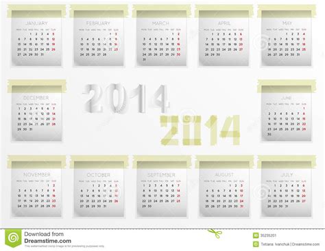 Calendar For 2014 Stock Vector Illustration Of Objects 35235201