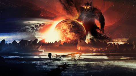 Monster And Planet Digital Wallpaper Artwork Fantasy Art Digital Art